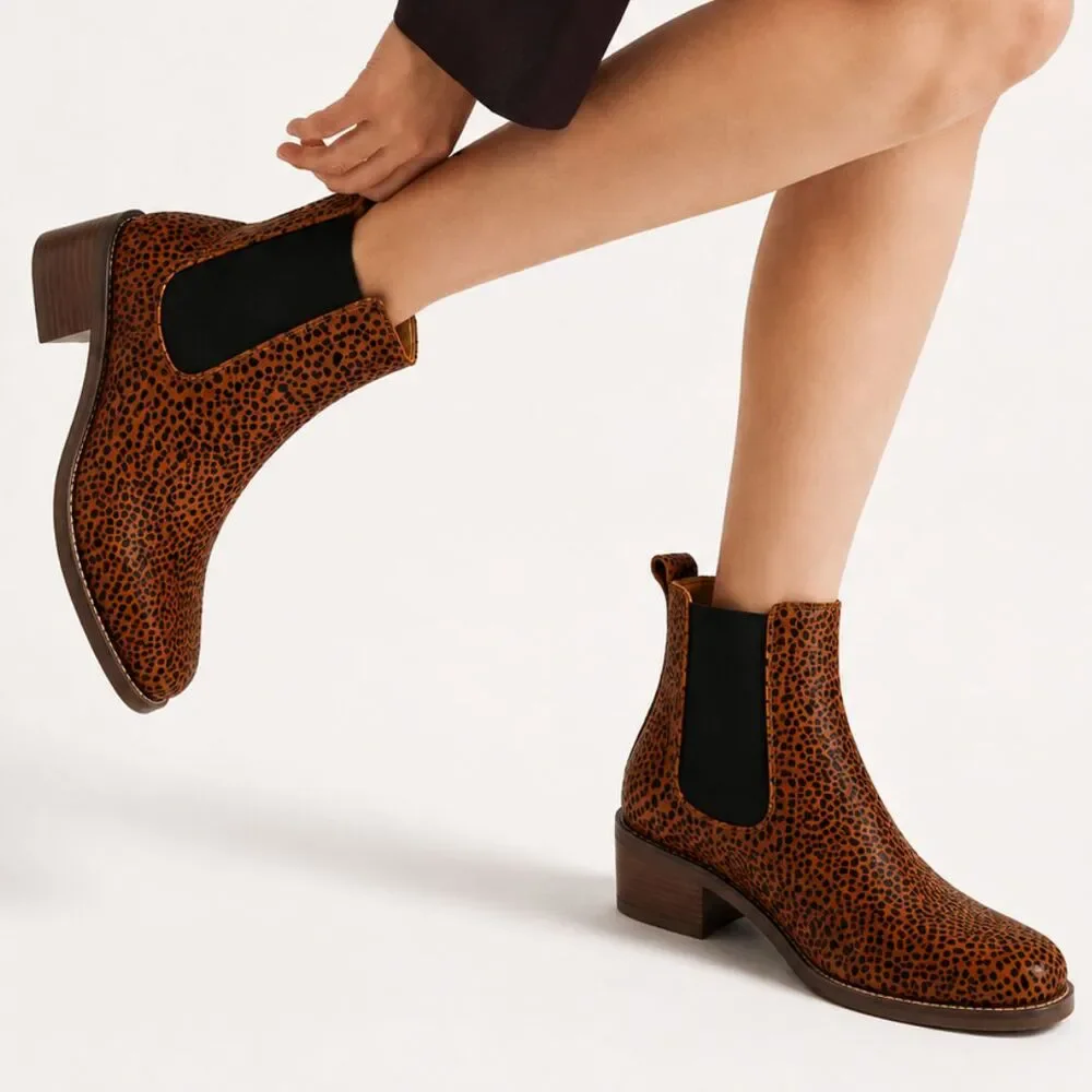 Madewell Chelsea Boots Womens 10 Cheetah Leopard Calf Hair Leather Ankle Booties